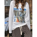 韓國 寬鬆休閒圖案長版長袖上衣 均碼