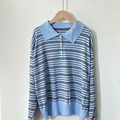 韓國 針織條紋POLO領上衣 均碼_4
