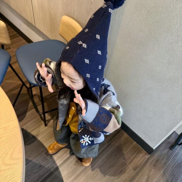 復古撞色精靈帽針織外套 × 燈芯絨加絨寬褲 可拆買