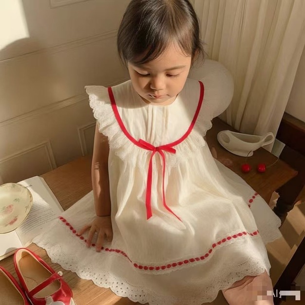 韓系荷葉邊刺繡洋裝