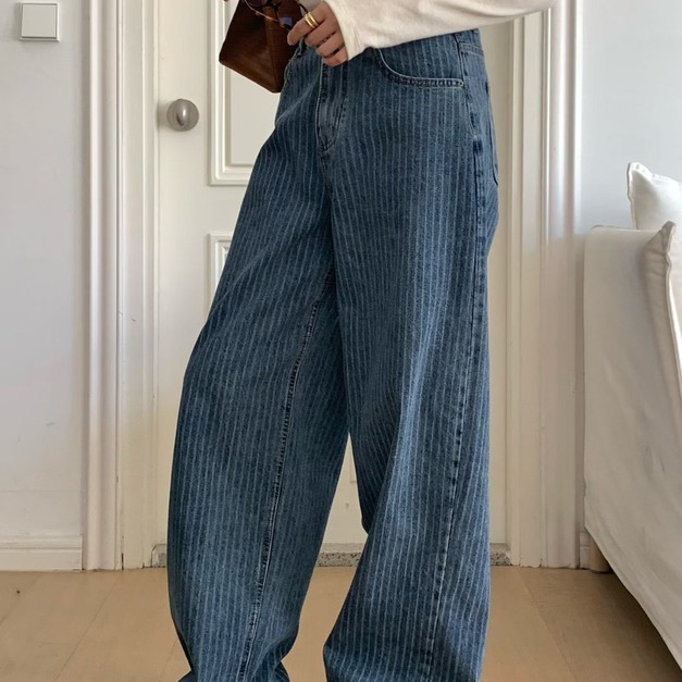 LEMIU 100%純棉 設計款直紋牛仔褲 🤍