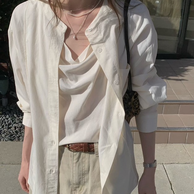 VENIR假兩件式平口領襯衫上衣 3色
