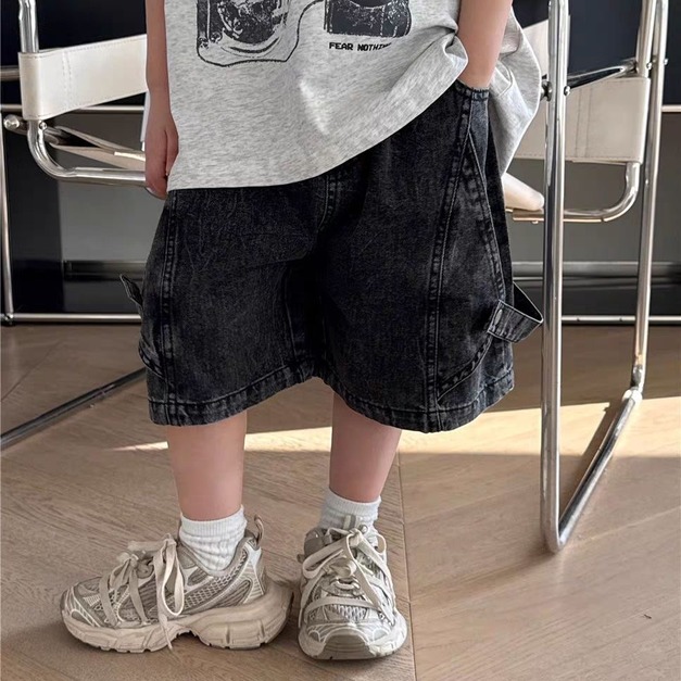 帥氣拼接牛仔工作寬褲