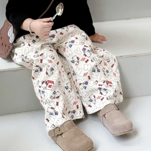 春夏卡通人物直筒寬褲