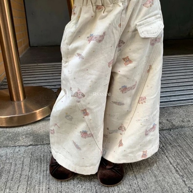 小狗花花鬆緊寬褲