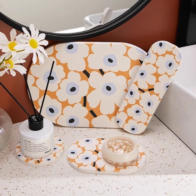 北歐風ins小花硅藻泥吸水店3件組 4款