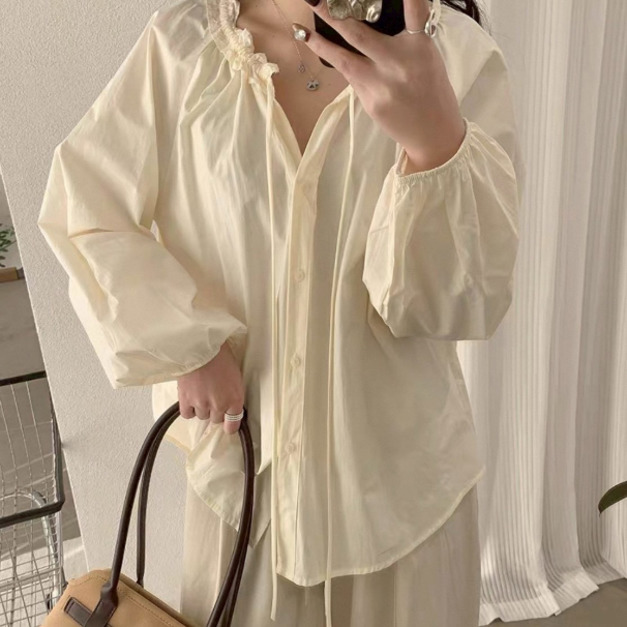 韓系荷葉領綁帶襯衫🤍溫柔上衣 5色