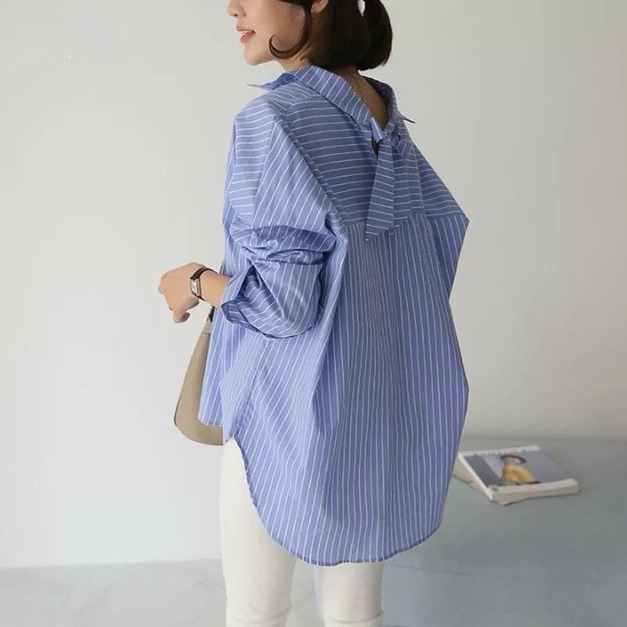 🌿慵懶風經典條紋不規則襯衫 2色
