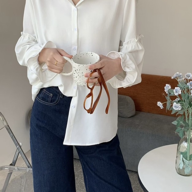 韓系氣質荷葉袖襯衫- 3色