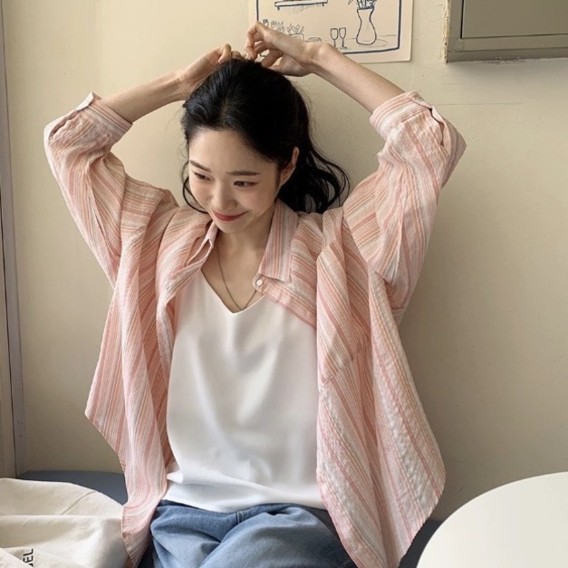 韓風慵懶感條紋襯衫 2色