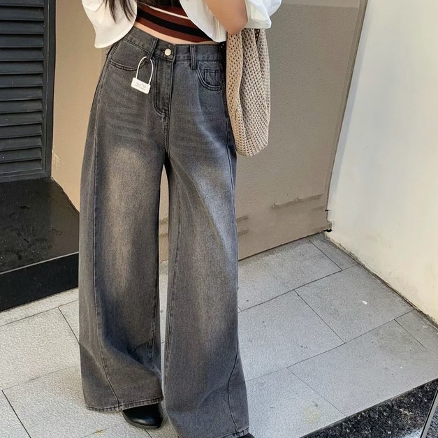 韓系高腰比例神褲 寬版牛仔褲  2色