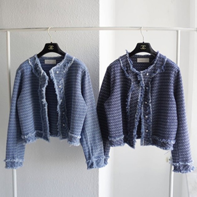 ADO 丹寧小香風抽鬚外套（에그청JK）