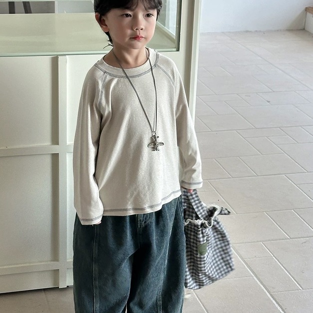 復古明線撞色圓領上衣  4色