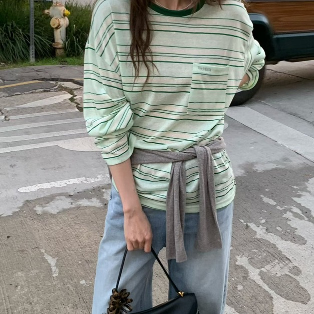 VENIR 春季新款 ｜ 慵懶風口袋橫條紋休閒上衣  3色