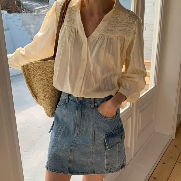 VENIR 春季新款 ｜ 精緻壓褶微透膚襯衫  3