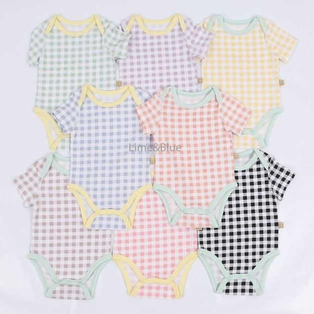 LIME & BLUE夏日繽紛！撞色滾邊格紋連身包屁衣 (8色)