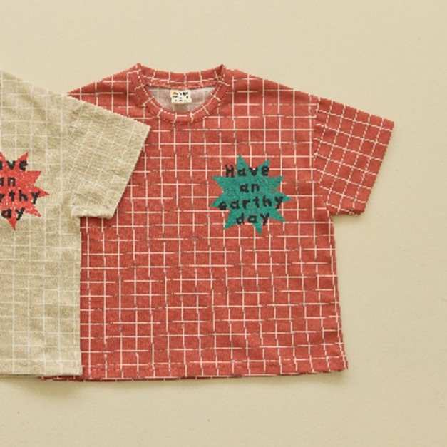 𝐎𝐫𝐚𝐧𝐠𝐞 𝐦𝐨𝐦 夏日格紋紅星棉 T