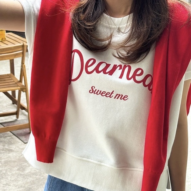 韓國🇰🇷chic 字母撞色印花棉T側開叉  2色