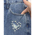 愛心珍珠刺繡牛仔寬褲_5
