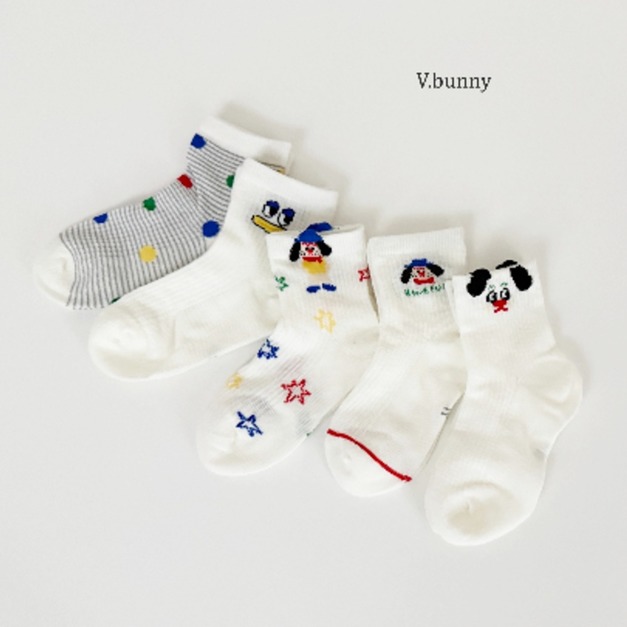 V. BUNNY 可愛白色系童襪一組五雙