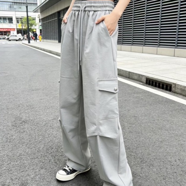 韓系抽繩機能工裝寬褲