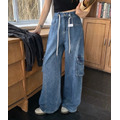 抽繩牛仔工裝寬褲 2色