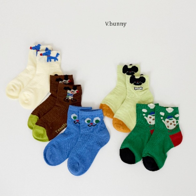 V. BUNNY V.bunny 的童趣動物插畫襪組  一組五雙