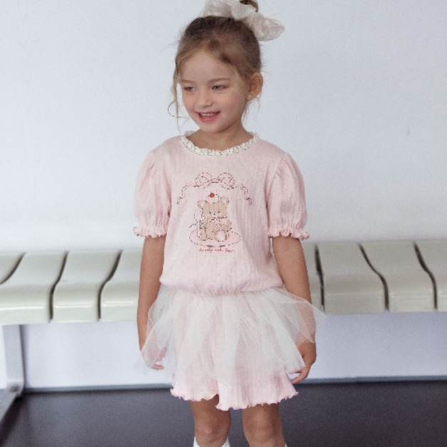 MOMO ANN ｜ 小熊蛋糕蕾絲紗裙褲套裝   2色