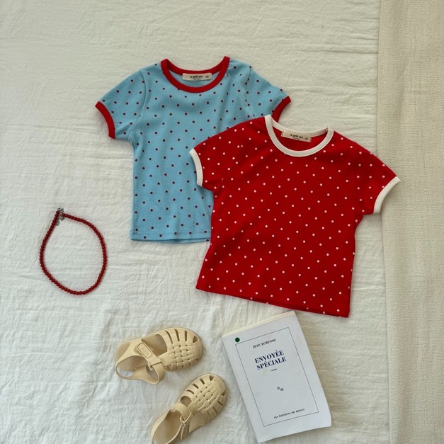 Le Petitmot ｜ 復古波點滾邊細羅紋棉 T   2色