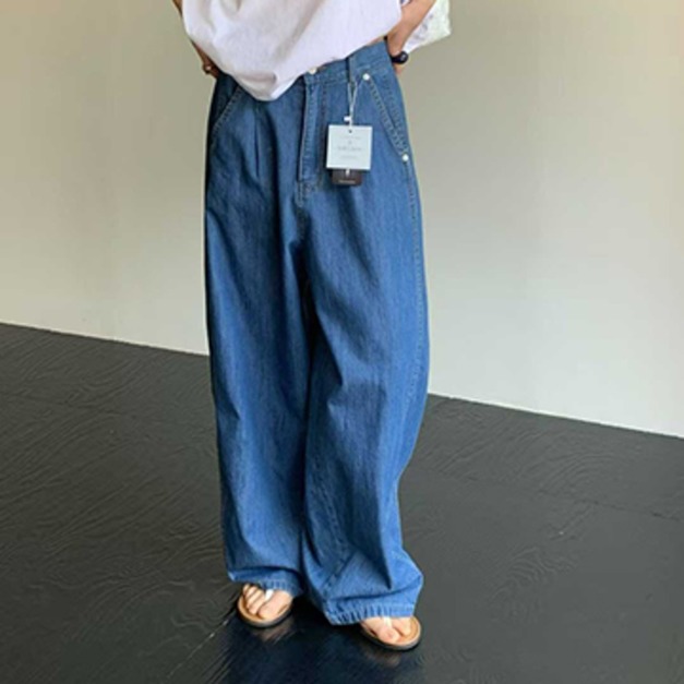 REVE ｜ 夏日輕盈：棉麻混紡繭型闊腿牛仔褲