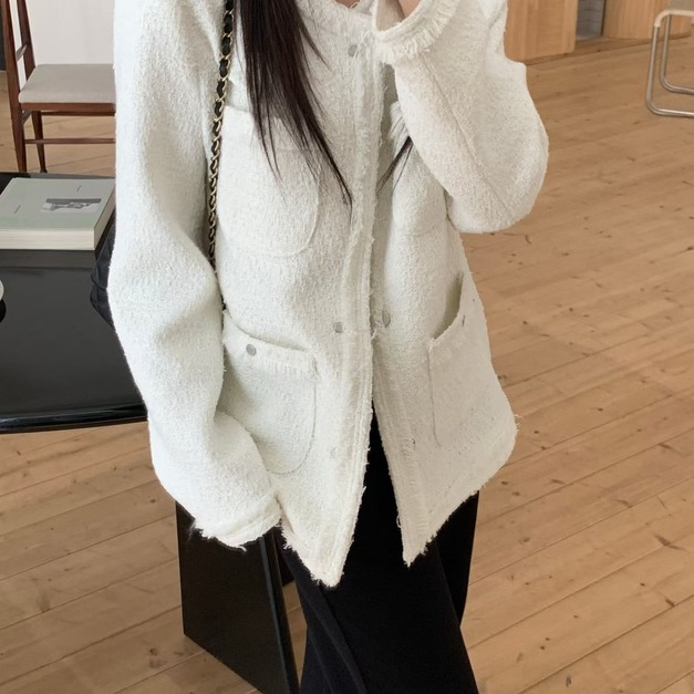 經典優雅．春季流蘇邊小香風毛呢外套  2色