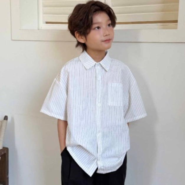 【FROM I】韓製條紋提花短袖襯衫    2色