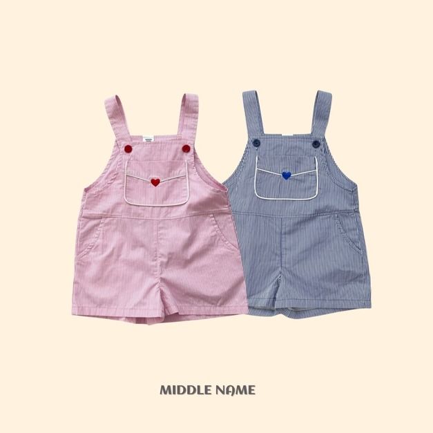 【Middle Name】愛心刺繡條紋吊帶褲    2色