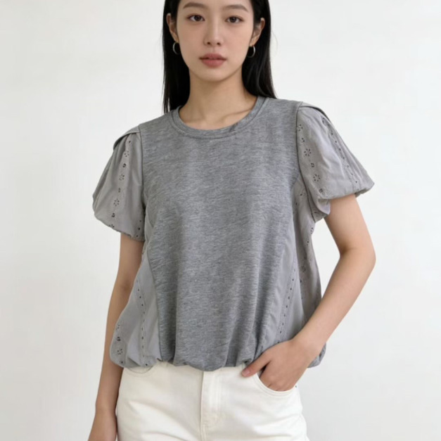 必入神仙單品！韓系蕾絲拼接泡泡袖上衣✨ 2色