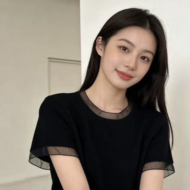 溫柔透紗拼接短袖針織上衣