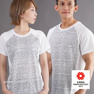 【GraphenePower】石墨烯散熱速乾涼感圓領短袖(男/女款)-拼接白 *零碼出清*