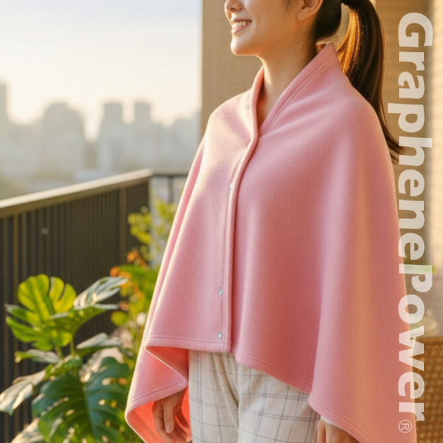 【GraphenePower】石墨烯輕便兩用披肩毯(附收納袋)-粉紅