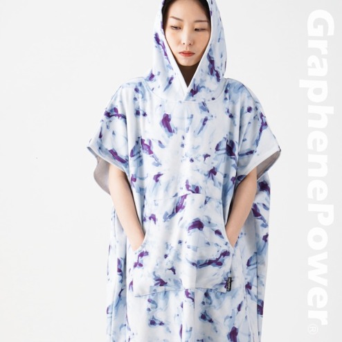 【GraphenePower】石墨烯多功能連帽斗篷/毛巾衣(大人款)-暈染藍