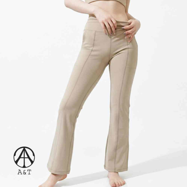 【A & T】石墨烯時尚小喇叭美腿褲(奶茶色) - MIT台灣製造