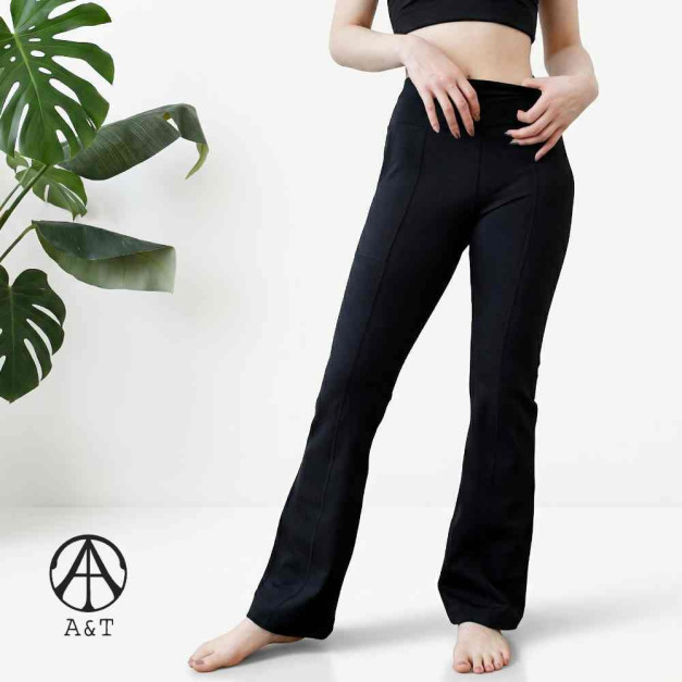 【A & T】石墨烯時尚小喇叭美腿褲(黑色) - MIT台灣製造