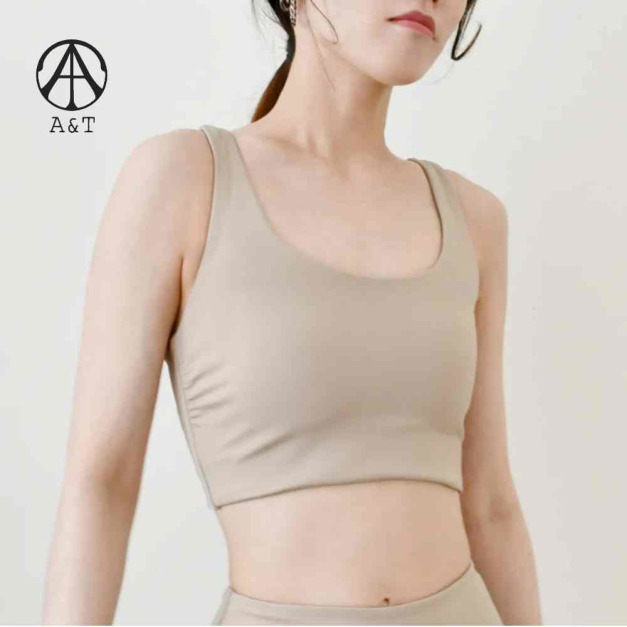 【A&T】石墨烯側邊抓皺運動背心Bra (奶茶色) - MIT台灣製造