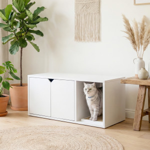 砂不落貓廁所/貓砂櫃 | 清新白