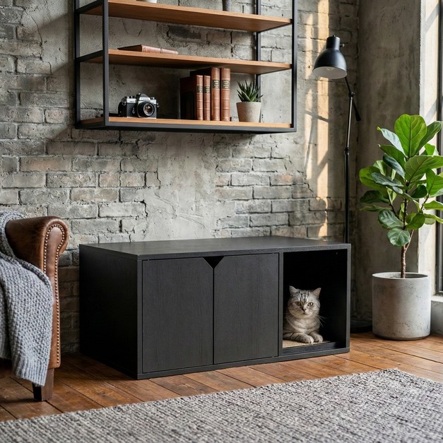 砂不落貓廁所/貓砂櫃 | 黑木紋