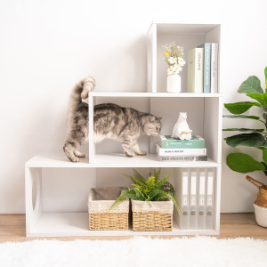 階梯跳台櫃/貓跳台/貓書櫃 (3層) | 清新白