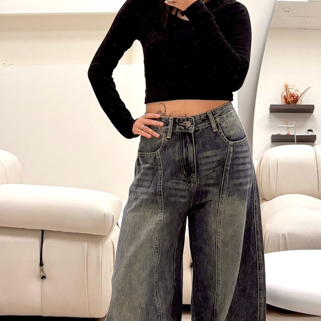 刷白彎刀牛仔褲