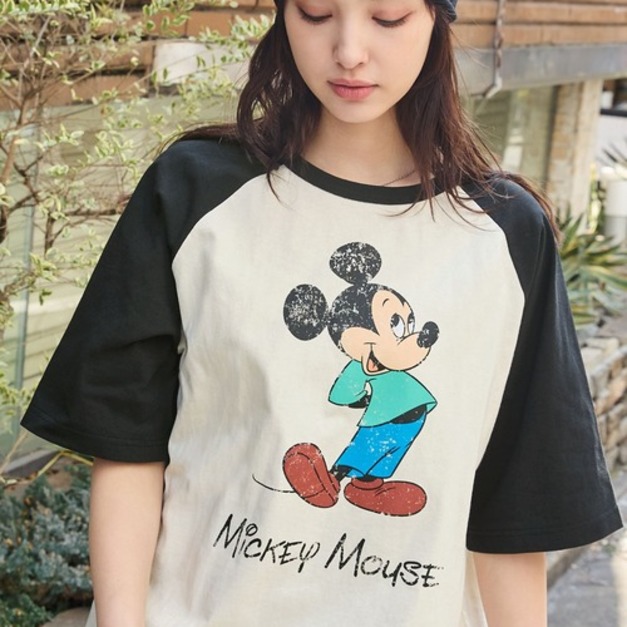 Disney 別注復古印花寬版棒球短TEE