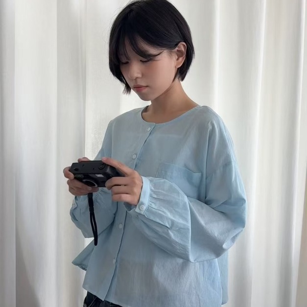 空氣感薄紗棉短版襯衫