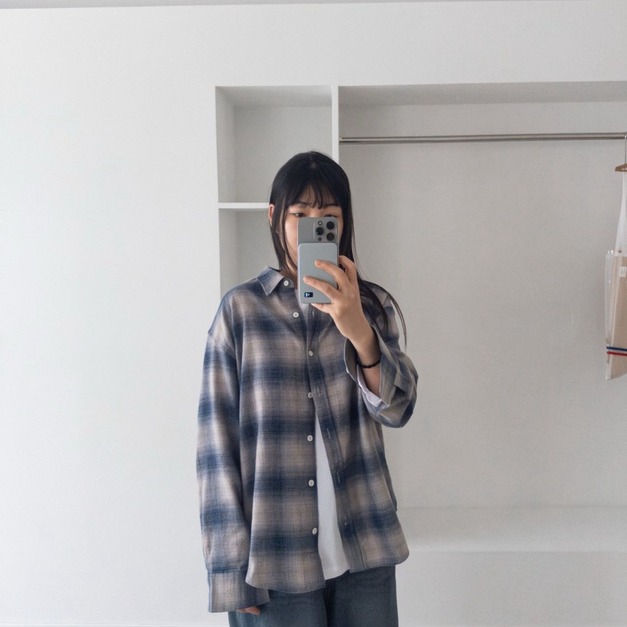 小復古漸層感格紋襯衫
