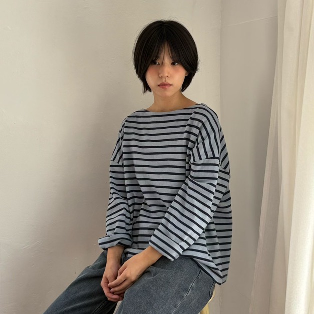 Lutin 寬版條紋長Tee