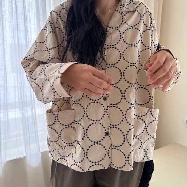 日系圓環刺繡棉質襯衫